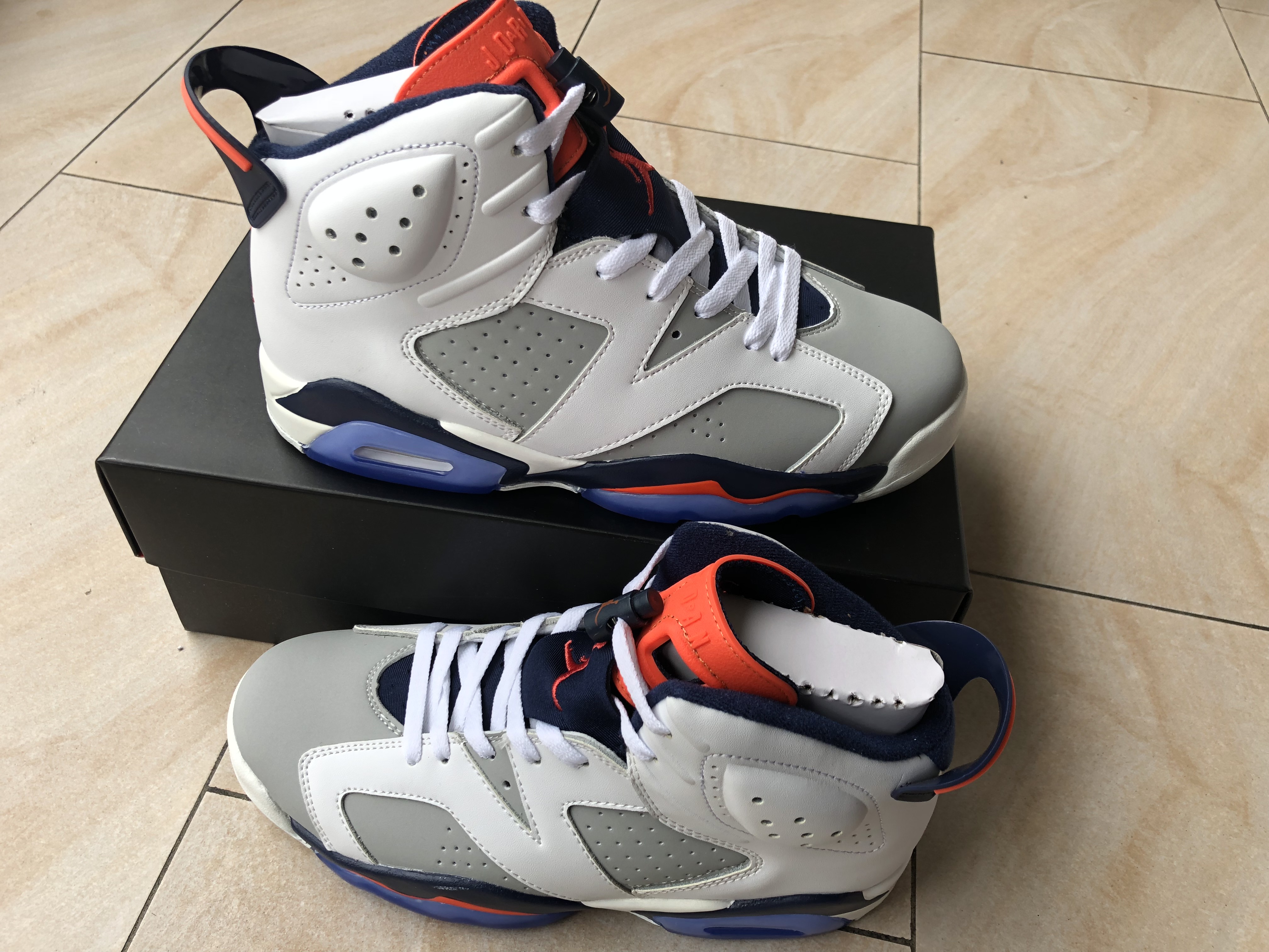 Air Jordan 6 Retro Handy Grey White Orange Blue Shoes - Click Image to Close